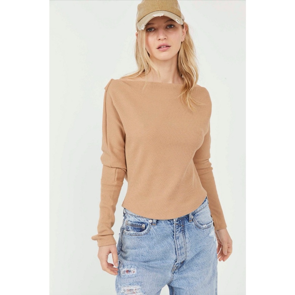 Free People We The Free Fuji Off The Shoulder Long Sleeve Thermal Tee Pale Camel